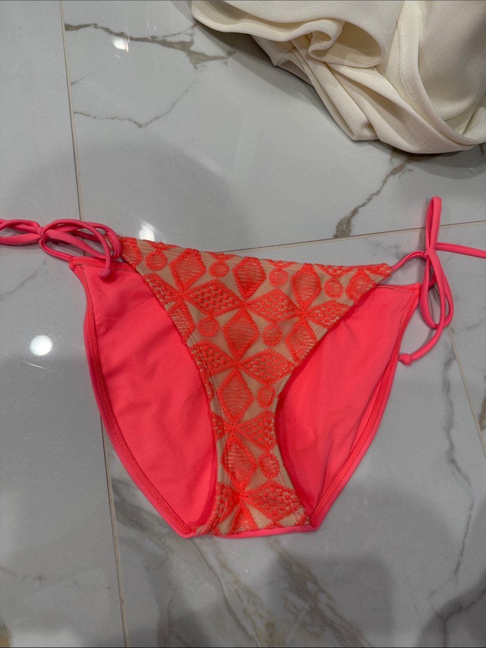 Neon Pink & Tropical Print Bikini Set - Two Tops + Bottom Small - Picture 2 of 9